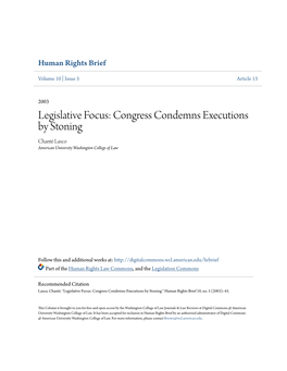 Congress Condemns Executions by Stoning Chanté Lasco American University Washington College of Law