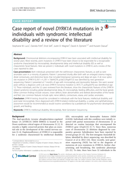 Case Report of Novel DYRK1A Mutations in 2 Individuals with Syndromic Intellectual Disability and a Review of the Literature Stephanie M