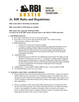 Jr. RBI Rules and Regulations