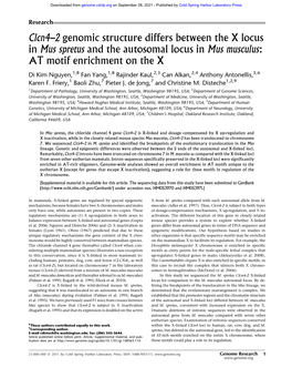 Clcn4-2 Genomic Structure Differs Between the X Locus in Mus Spretus and the Autosomal Locus in Mus Musculus: at Motif Enrichment on the X