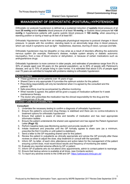 Management of Orthostatic (Postural) Hypotension