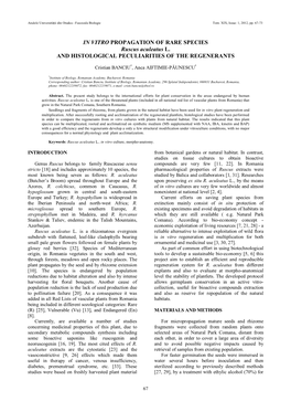 IN VITRO PROPAGATION of RARE SPECIES Ruscus Aculeatus L. and HISTOLOGICAL PECULIARITIES of the REGENERANTS