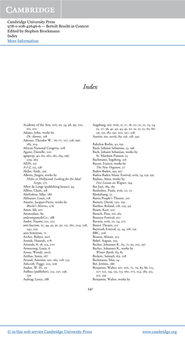 Cambridge University Press 978-1-108-42646-6 — Bertolt Brecht in Context Edited by Stephen Brockmann Index More Information