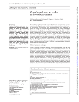 Eponyms in Medicine Revisited Cogan's Syndrome: an Oculo