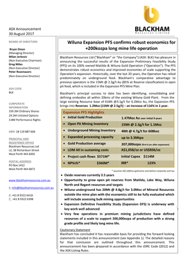 Wiluna Expansion PFS Confirms Robust Economics for +200Kozpa