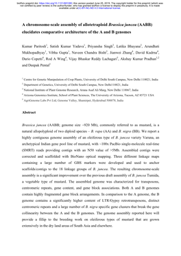 A Chromosome-Scale Assembly of Allotetraploid Brassica Juncea (AABB) Elucidates Comparative Architecture of the a and B Genomes