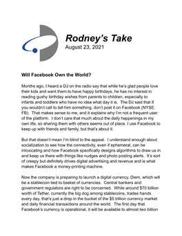 Rodney's Take 8-23-21 FINAL Facebook Take Over World