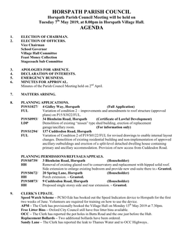 Horspath Parish Council Agenda