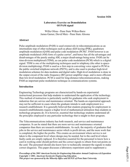 Laboratory Exercise on Demodulation of PAM Signal