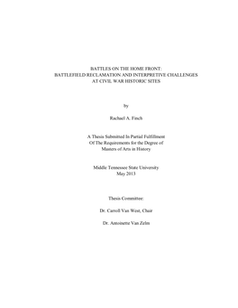 Battles on the Home Front: Battlefield Reclamation and Interpretive Challenges at Civil War Historic Sites