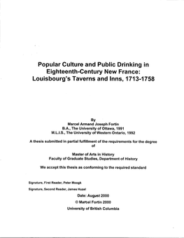 Louisbourg's Taverns and Inns, 1713-1758