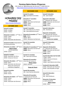 Paroisse Notre-Dame D'esparron HORAIRES DES MESSES