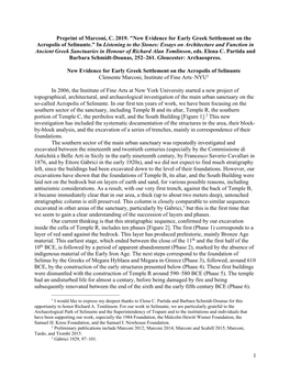 1 Preprint of Marconi, C. 2019. "New Evidence for Early Greek Settlement on the Acropolis of Selinunte."