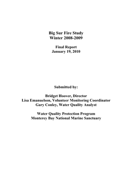 Big Sur Fire Study Winter 2008-2009