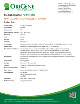 FBXO6 Mouse Monoclonal Antibody [Clone ID: OTI6A4] Product Data