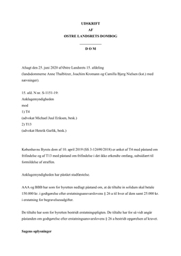 DOM Afsagt Den 25. Juni 2020 Af Østre Landsrets 15. Afdeling