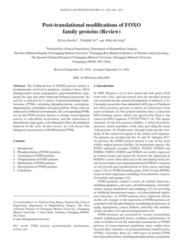 Post‑Translational Modifications of FOXO Family Proteins (Review)