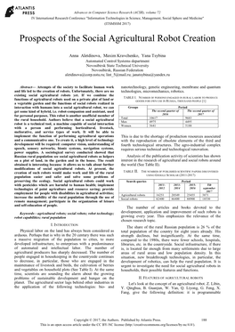 Prospects of the Social Agricultural Robot Creation