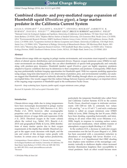 Combined Climate and Preymediated Range Expansion of Humboldt Squid (Dosidicus Gigas), a Large Marine Predator in the California