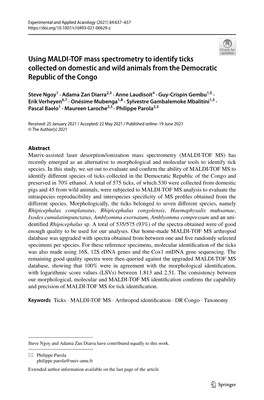 Using MALDI-TOF Mass Spectrometry to Identify Ticks Collected On