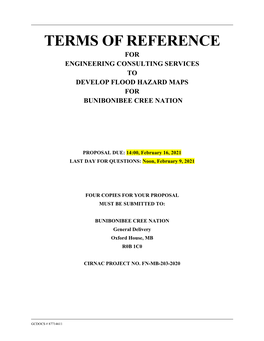 Terms of Reference for Engineering Consulting Services to Develop Flood Hazard Maps for Bunibonibee Cree Nation