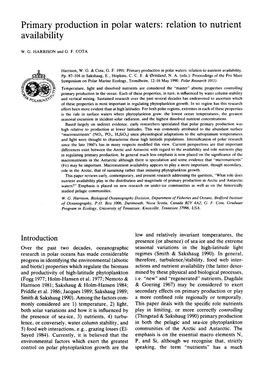 Primary Production in Polar Waters: Relation to Nutrient Availability