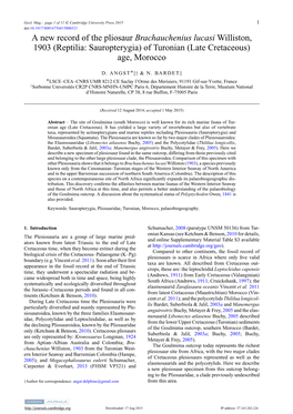 A New Record of the Pliosaur Brachauchenius Lucasi Williston, 1903 (Reptilia: Sauropterygia) of Turonian (Late Cretaceous) Age, Morocco