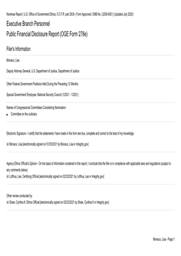 Executive Branch Personnel Public Financial Disclosure Report (OGE Form 278E)