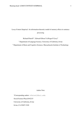 Lossy-Context Surprisal: an Information-Theoretic Model of Memory Effects in Sentence Processing