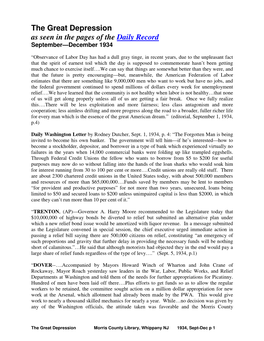 The Great Depression As Seen in the Pages of the Daily Record September—December 1934