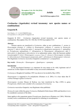 Revised Taxonomy: New Species Names Or Combinations