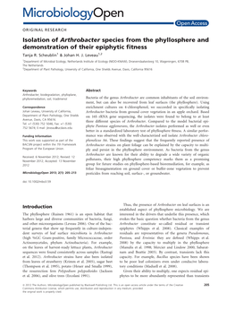 Isolation of Arthrobacter Species from the Phyllosphere and Demonstration of Their Epiphytic ﬁtness Tanja R