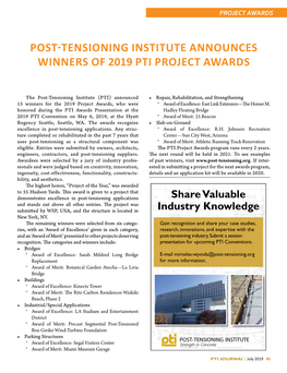 Post-Tensioning Institute Announces Winners of 2019 Pti Project Awards