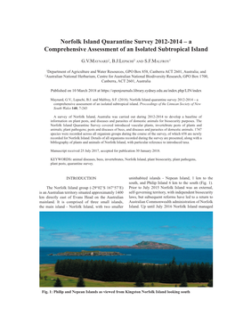 Norfolk Island Quarantine Survey 2012-2014 – a Comprehensive Assessment of an Isolated Subtropical Island