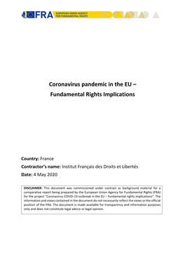 Coronavirus Pandemic in the EU – Fundamental Rights Implications