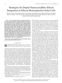 Strategies for Doped Nanocrystalline Silicon Integration in Silicon Heterojunction Solar Cells Johannes P