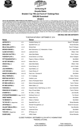 3Rd Running of Zenyatta Stakes Breeders'