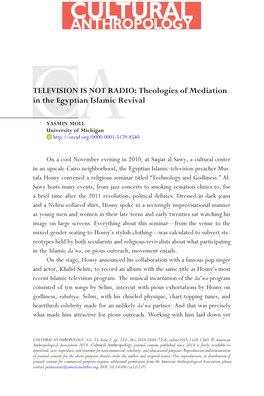 TELEVISION IS NOT RADIO: Theologies of Mediation in the Egyptian Islamic Revival