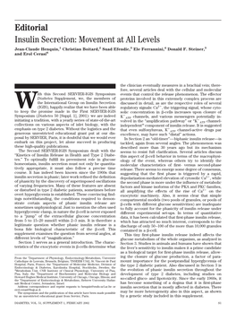 Editorial Insulin Secretion: Movement at All Levels Jean-Claude Henquin,1 Christian Boitard,2 Suad Efendic,3 Ele Ferrannini,4 Donald F