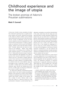 Childhood Experience and the Image of Utopia the Broken Promise of Adorno’S Proustian Sublimations