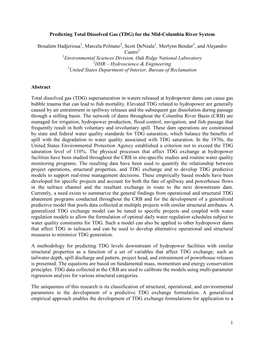 Predicting Total Dissolved Gas (TDG) for the Mid-Columbia River System