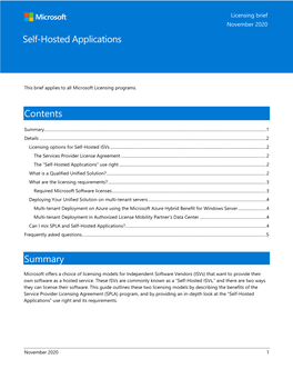 Contents Summary Self-Hosted Applications