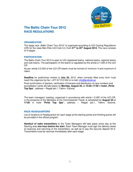 The Baltic Chain Tour 2012 RACE REGULATIONS