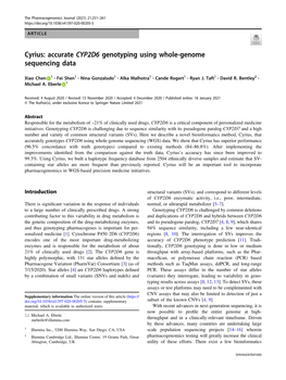 Accurate CYP2D6 Genotyping Using Whole-Genome Sequencing Data