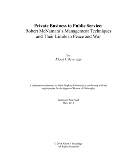 Private Business to Public Service: Robert Mcnamara's Management Techniques and Their Limits in Peace And