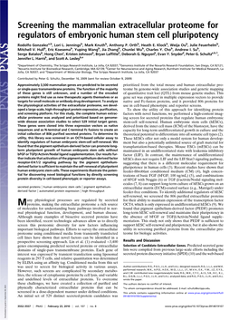 Screening the Mammalian Extracellular Proteome for Regulators of Embryonic Human Stem Cell Pluripotency