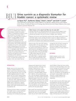 Urine Survivin As a Diagnostic Biomarker for Bladder Cancer: a Systematic Review BJUIBJU INTERNATIONAL Ja Hyeon Ku *† , Guilherme Godoy * , Gilad E