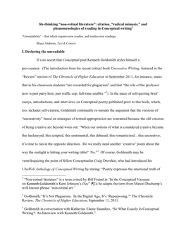 Re-Thinking “Non-Retinal Literature”: Citation, “Radical Mimesis,” and Phenomenologies of Reading in Conceptual Writing1