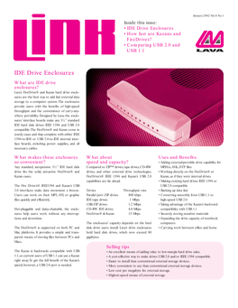 IDE Drive Enclosures • How Fast Are Kazans and Firedrives? • Comparing USB 2.0 and USB 1.1