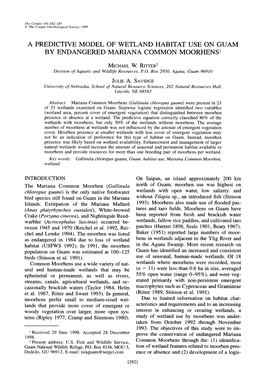 A Predictive Model of Wetland Habitat Use on Guam by Endangered Mariana Common Moorhens ’